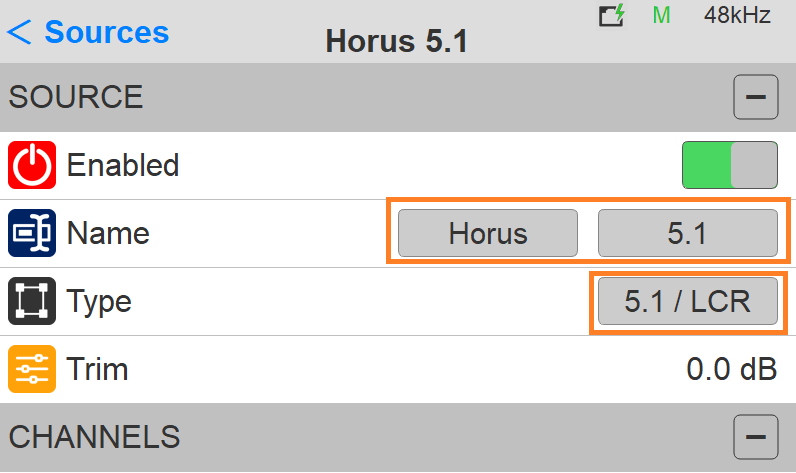 In the example here we have created a Horus 5.1 LCR Source